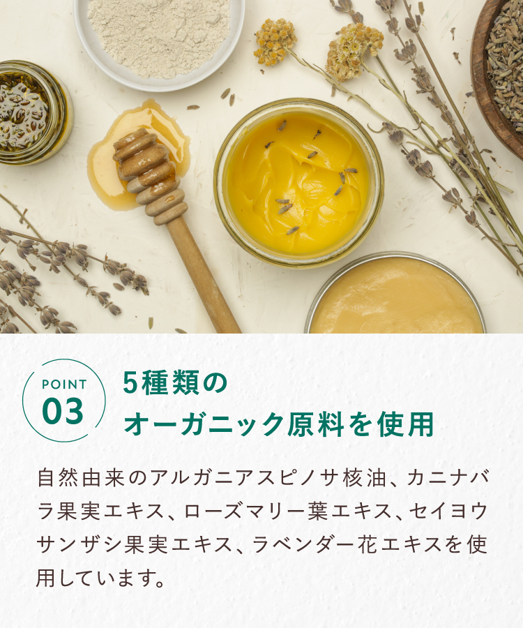 POINT03 5種類のオーガニック原料を使用